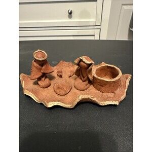 Handmade Venezuelan Folk Art Nativity Mary Joseph Clay Sculpture Gold Accent